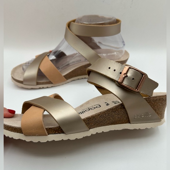 NEW Papillio by Birkenstock LOLA Leather Frosted Metallic Tan Gold  Sandal 39 - Picture 6 of 14